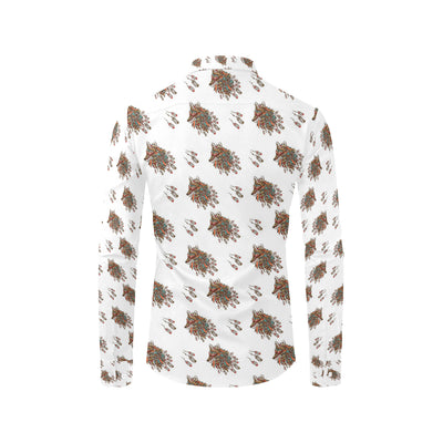 Aztec Wolf Pattern Print Design 02 Men's Long Sleeve Shirt