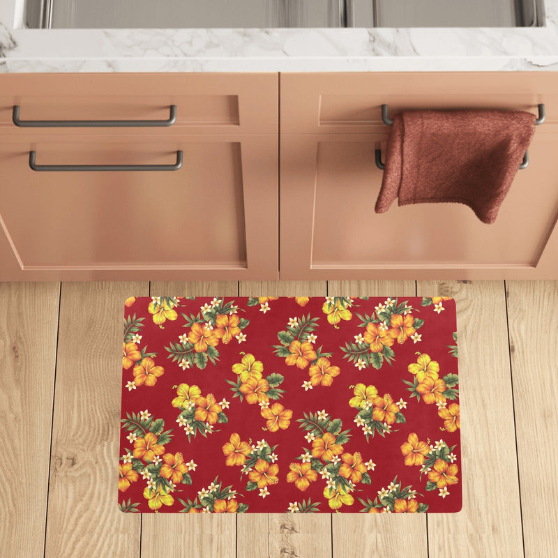 Orange Hibiscus Pattern Print Design HB026 Kitchen Mat