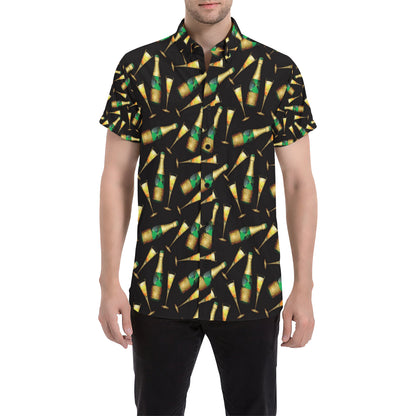Champagne Pattern Print Design 02 Men's Short Sleeve Button Up Shirt