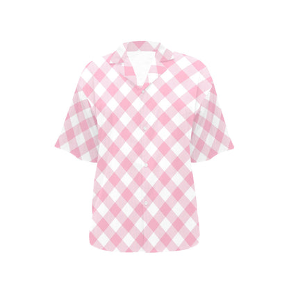 Gingham Pink Pattern Print Design 02 Women's Hawaiian Shirt