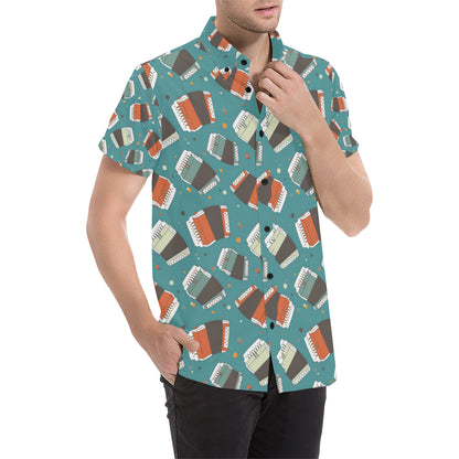 Accordion Pattern Print Design 02 Men's Short Sleeve Button Up Shirt