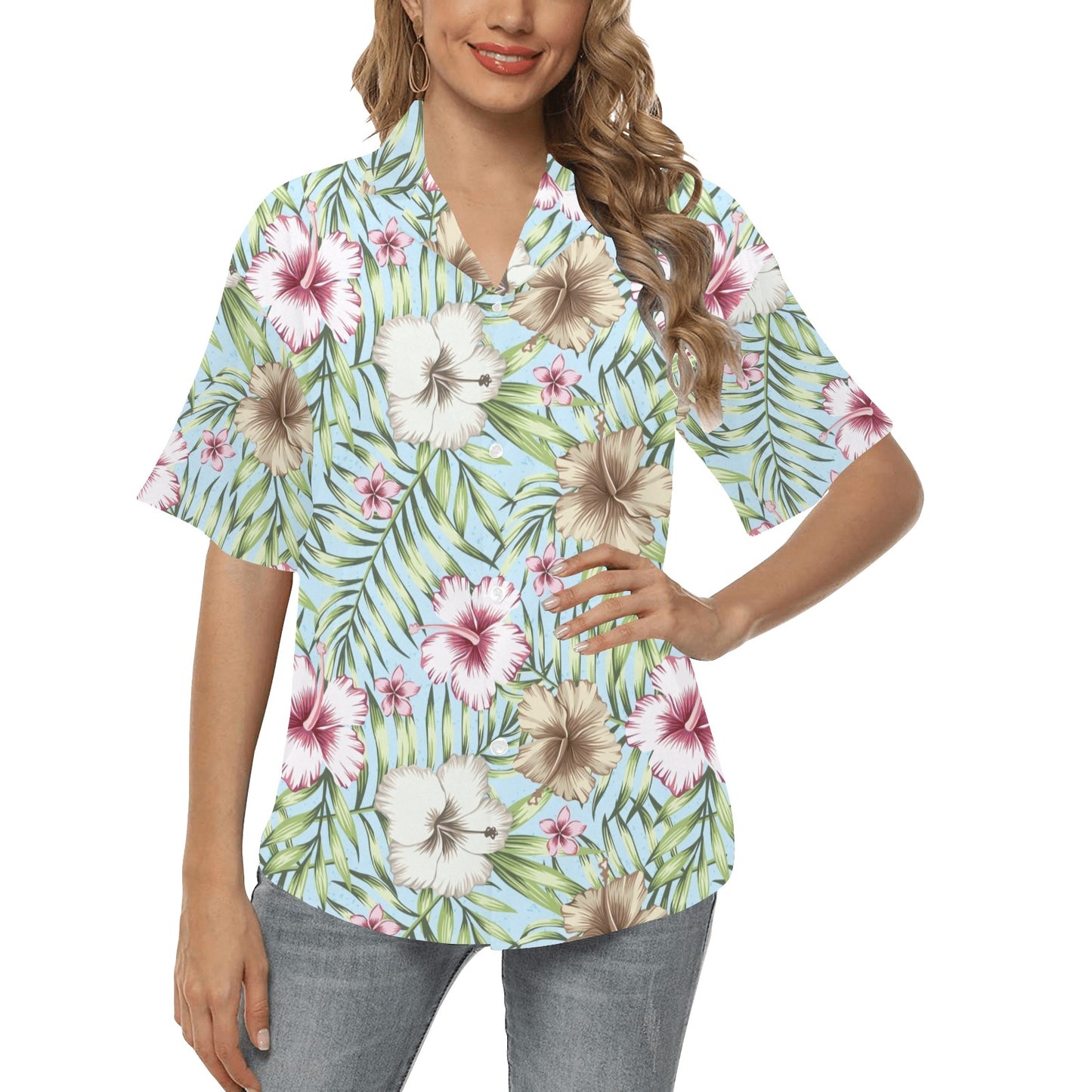 Tropical Flower Pattern Print Design TF05 Women's Hawaiian Shirt