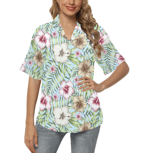 Tropical Flower Pattern Print Design TF05 Women's Hawaiian Shirt