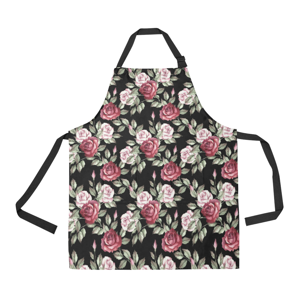 Rose Red Pink Pattern Print Design RO03 Apron with Pocket