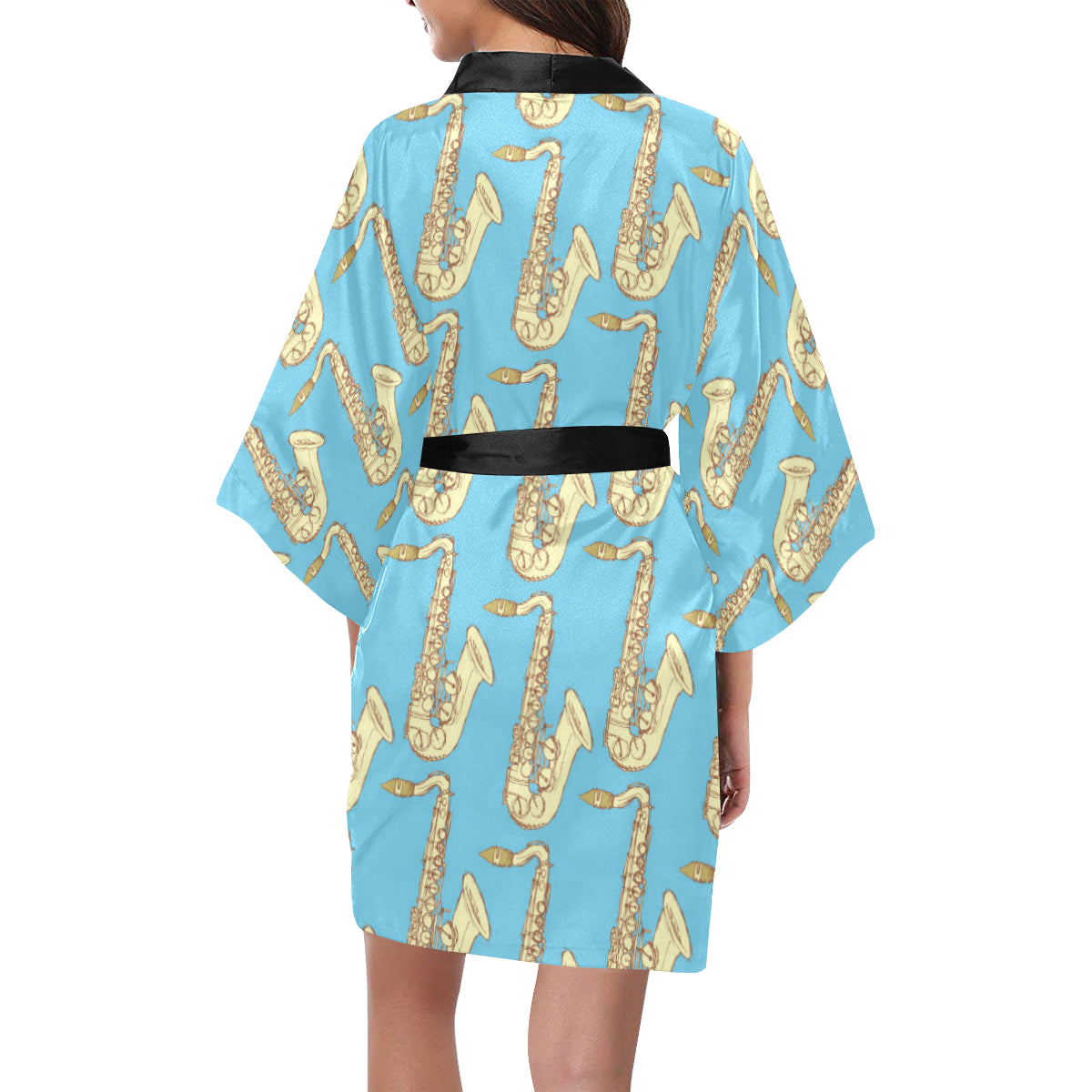 Saxophone Pattern Print Design 03 Women's Short Kimono