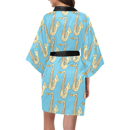 Saxophone Pattern Print Design 03 Women's Short Kimono