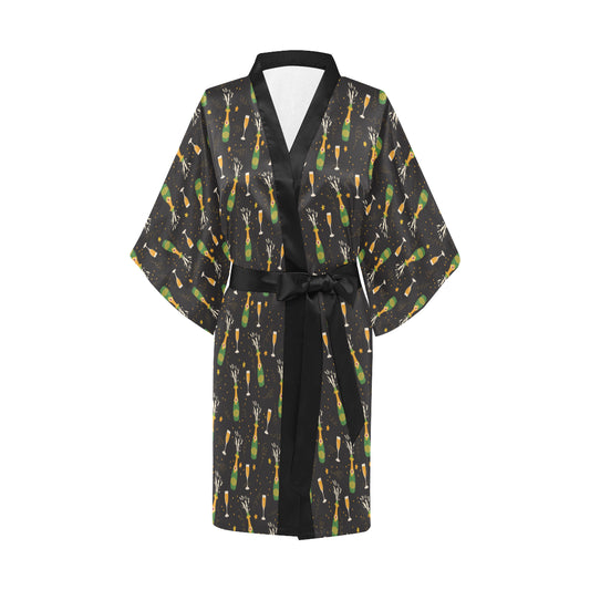 Champagne Pattern Print Design 04 Women's Short Kimono