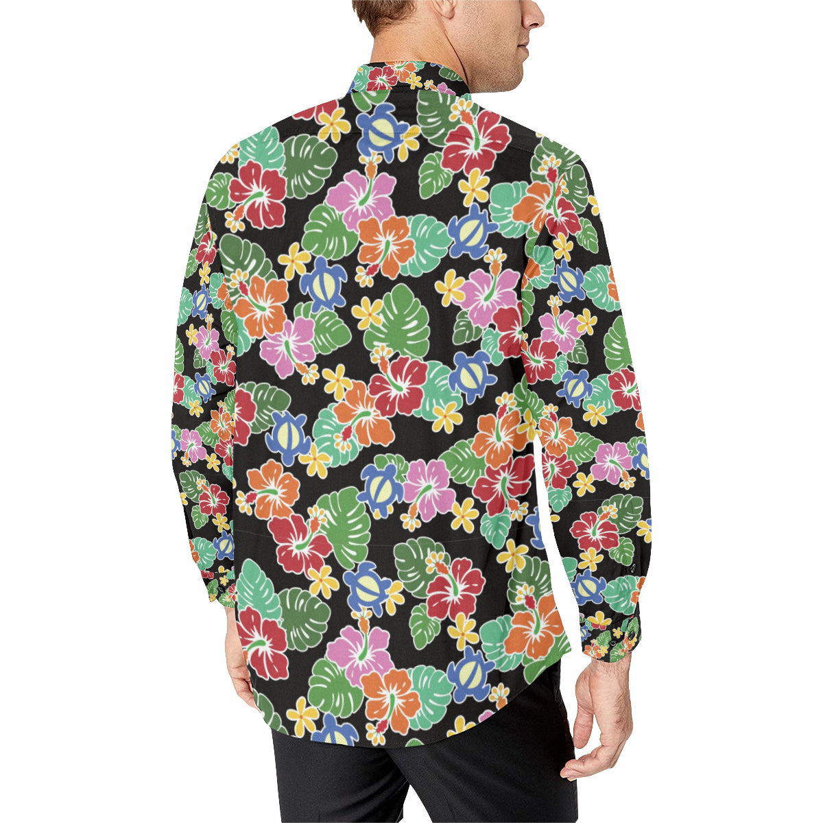 Hawaiian Themed Pattern Print Design H010 Men's Long Sleeve Shirt