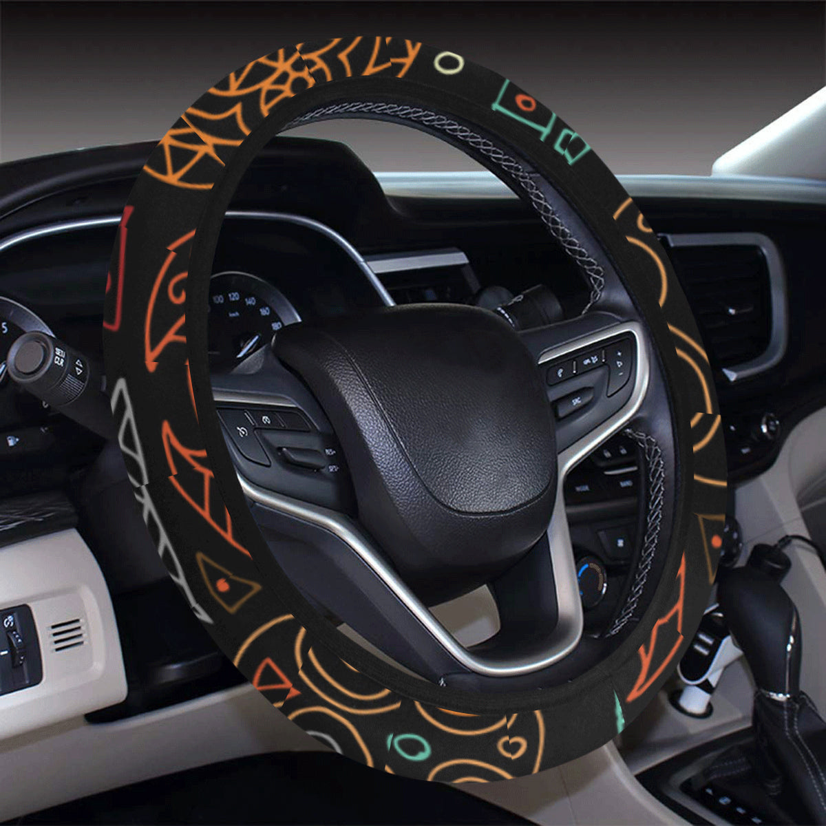 Polynesian Pattern Print Design A04 Steering Wheel Cover with Elastic Edge