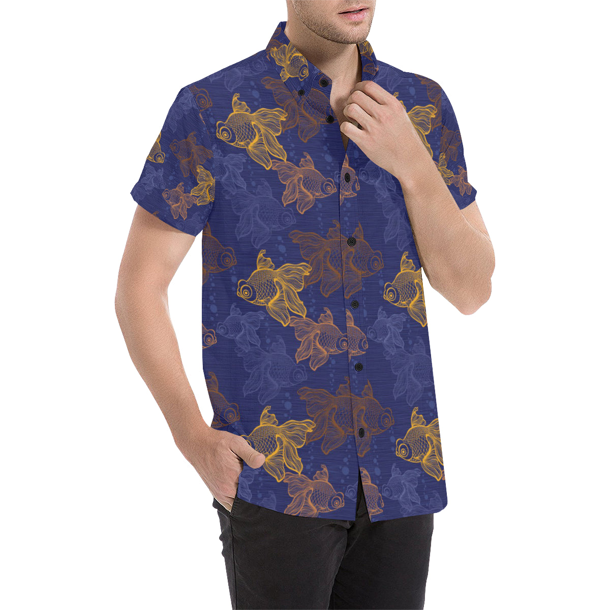 Goldfish Pattern Print Design 01 Men's Short Sleeve Button Up Shirt