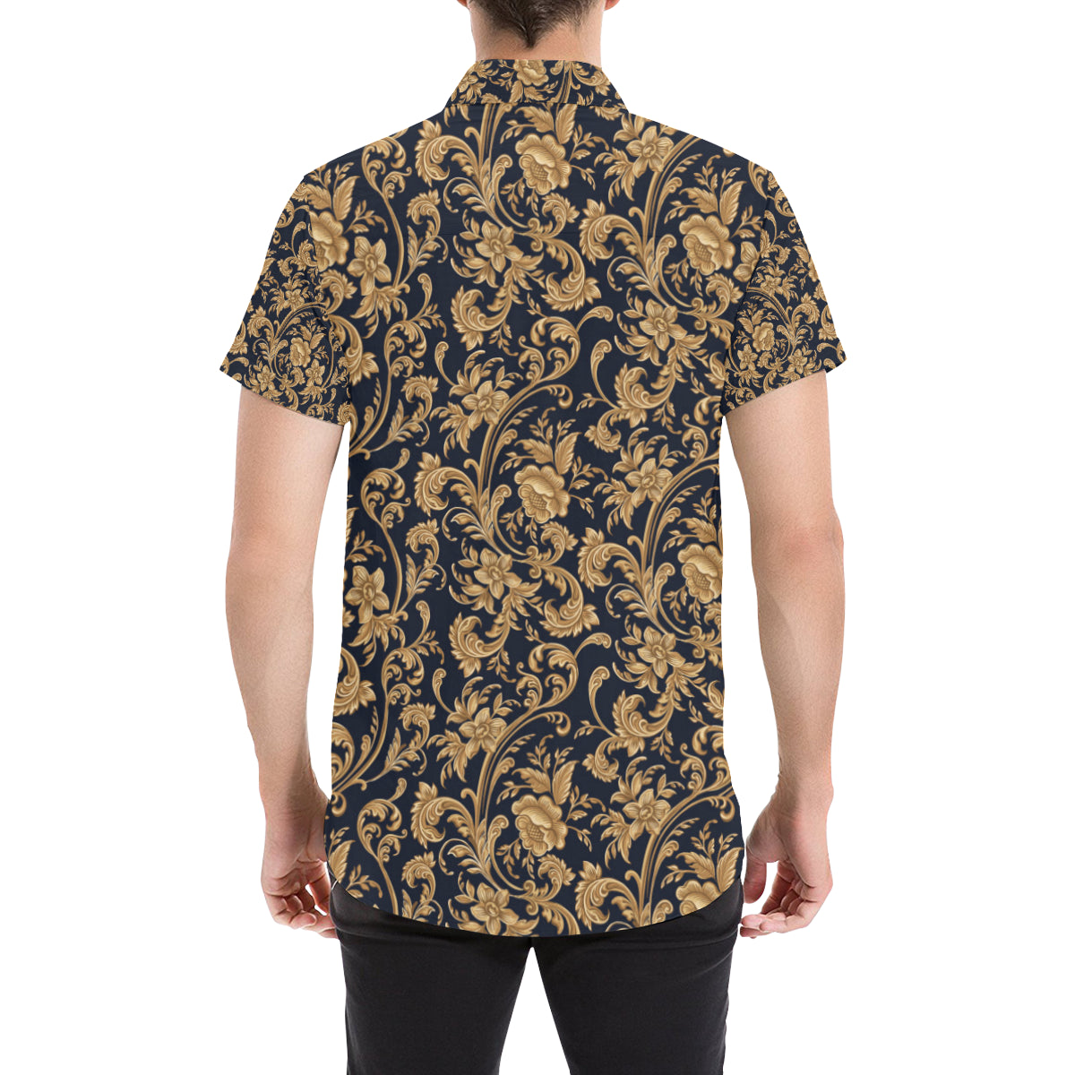 Baroque Golden Pattern Print Design 03 Men's Short Sleeve Button Up Shirt