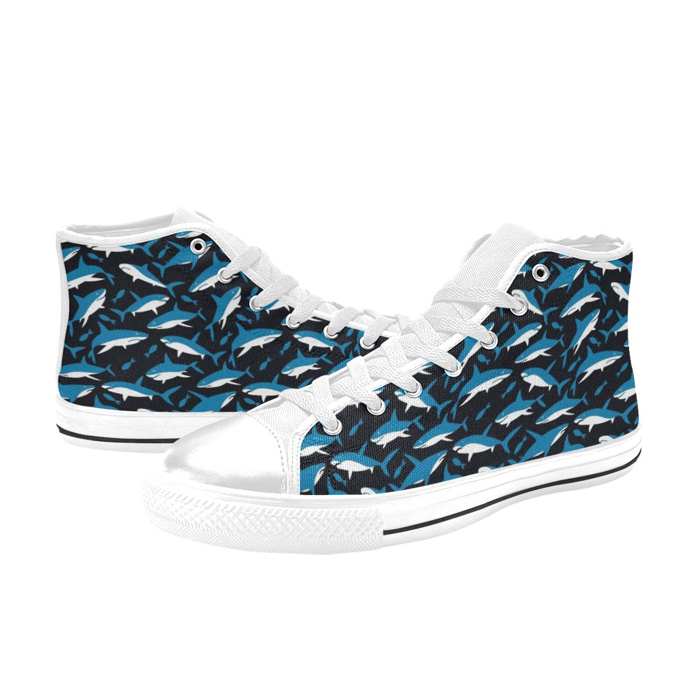 Shark Print Design LKS303 High Top Women's White Shoes