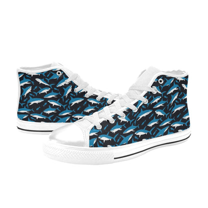 Shark Print Design LKS303 High Top Women's White Shoes