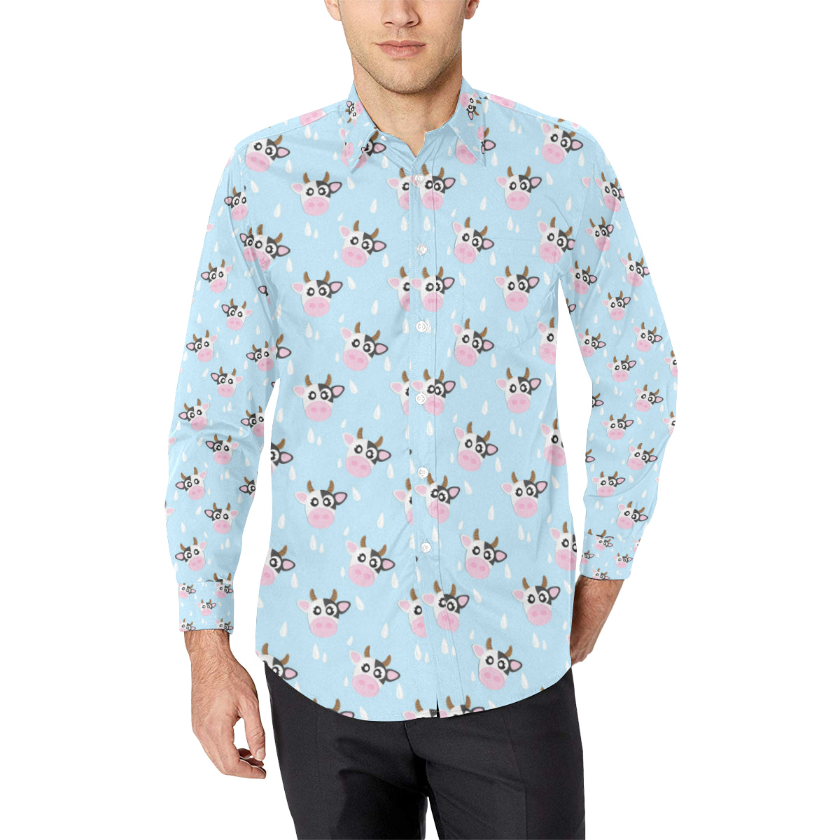 Cow Pattern Print Design 07 Men's Long Sleeve Shirt