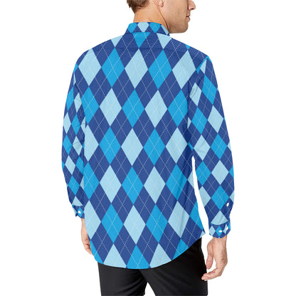 Argyle Blue Pattern Print Design 02 Men's Long Sleeve Shirt