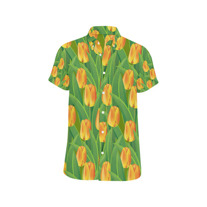 Tulip Orange Pattern Print Design TP07 Men's Short Sleeve Button Up Shirt