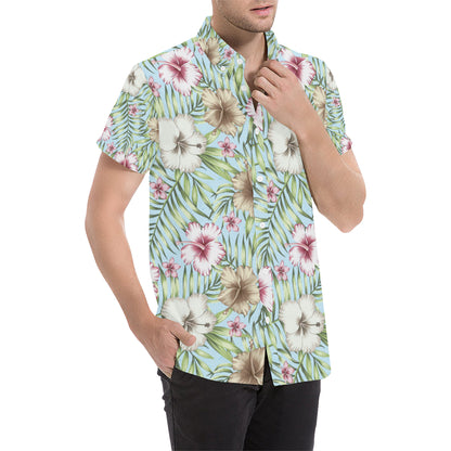 Tropical Flower Pattern Print Design TF05 Men's Short Sleeve Button Up Shirt