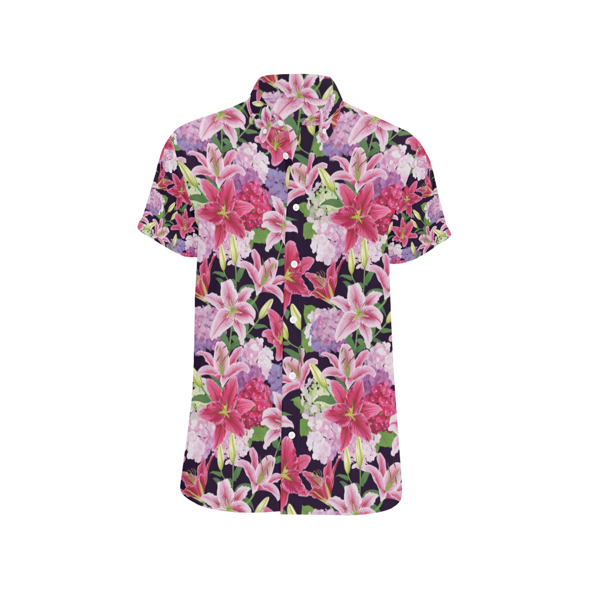 Lily Pattern Print Design LY017 Men's Short Sleeve Button Up Shirt