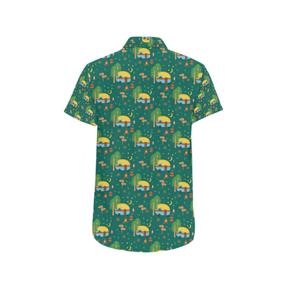 Camping Camper Pattern Print Design 06 Men's Short Sleeve Button Up Shirt