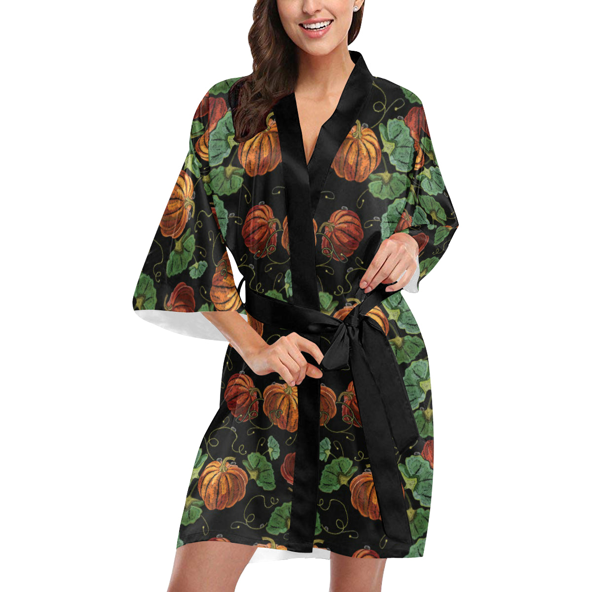 Pumpkin Pattern Print Design A02 Women's Short Kimono