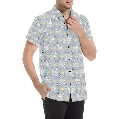 Maltese Pattern Print Design 04 Men's Short Sleeve Button Up Shirt