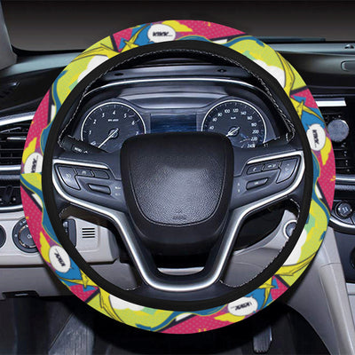 Dinosaur Comic Pop Art Style Steering Wheel Cover with Elastic Edge