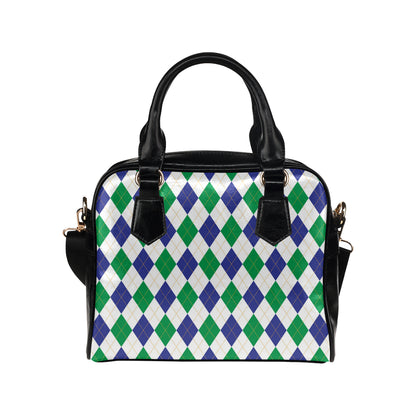 Argyle Green Blue Pattern Print Design 03 Shoulder Handbag