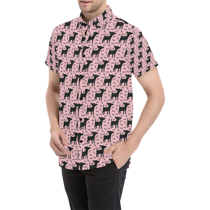 Chihuahua Pink Print Pattern Men's Short Sleeve Button Up Shirt