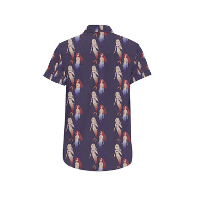 Mermaid Pattern Print Design 02 Men's Short Sleeve Button Up Shirt
