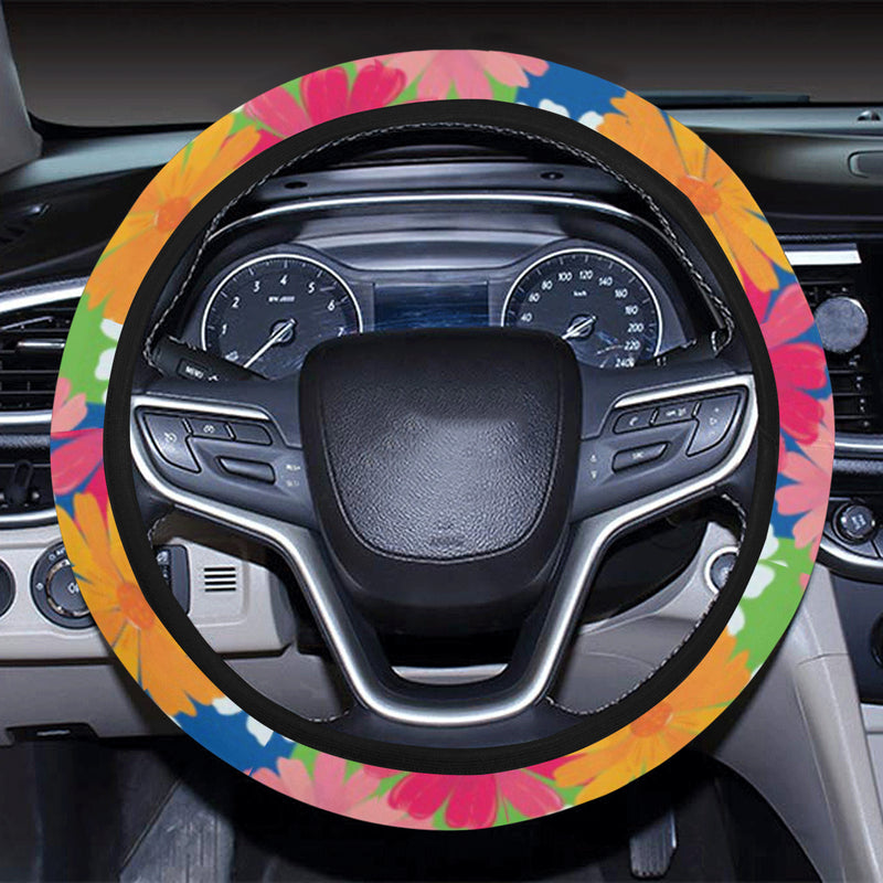 Daisy Pattern Print Design DS05 Steering Wheel Cover with Elastic Edge