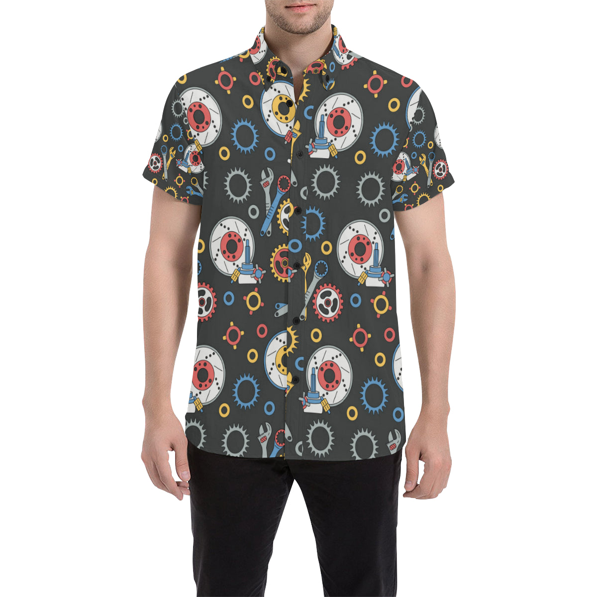 Mechanic Pattern Print Design 01 Men's Short Sleeve Button Up Shirt