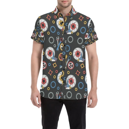 Mechanic Pattern Print Design 01 Men's Short Sleeve Button Up Shirt