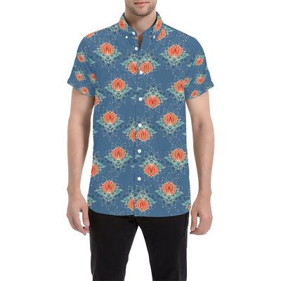 lotus Boho Pattern Print Design LO07 Men's Short Sleeve Button Up Shirt