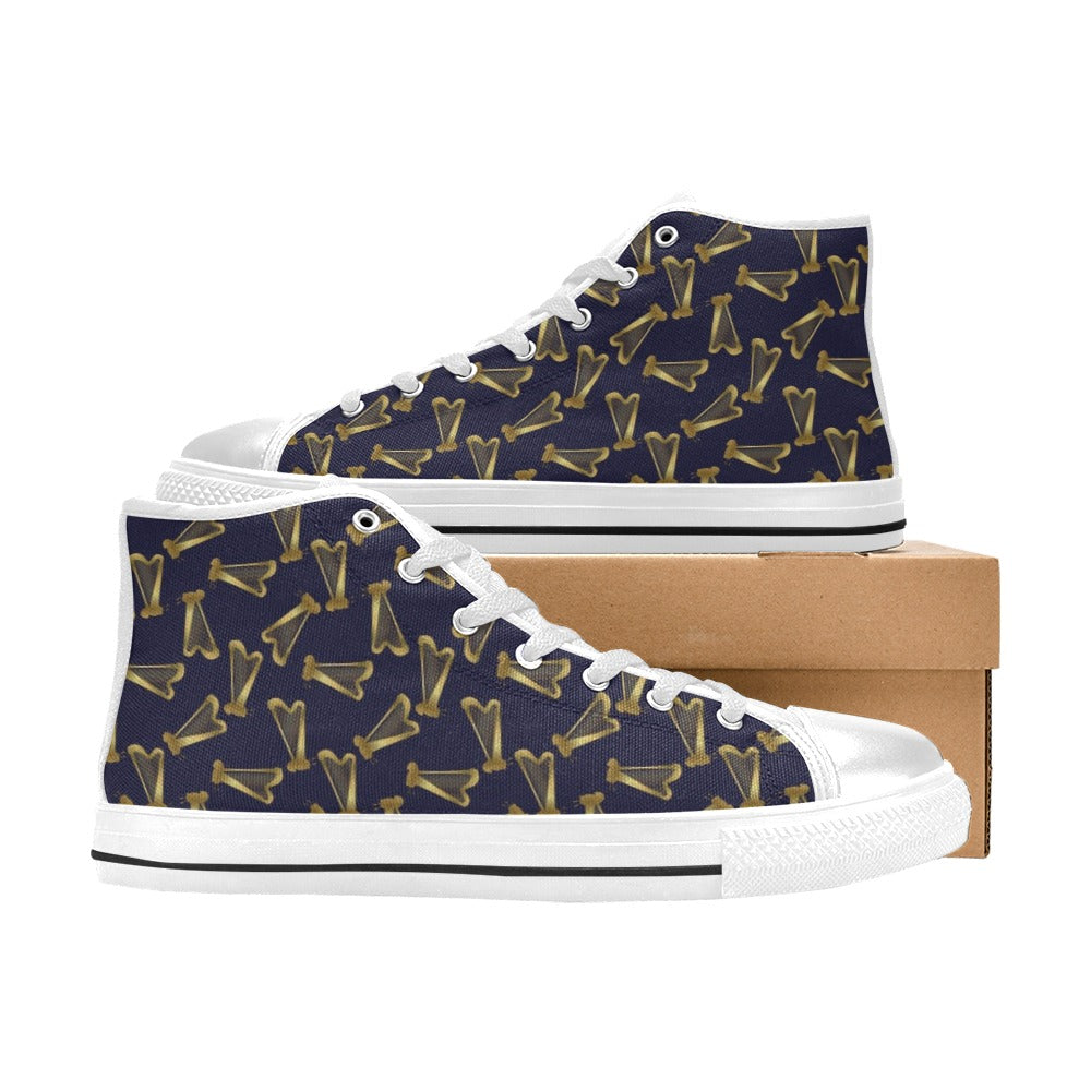 Harp Print Design LKS401 High Top Women's White Shoes
