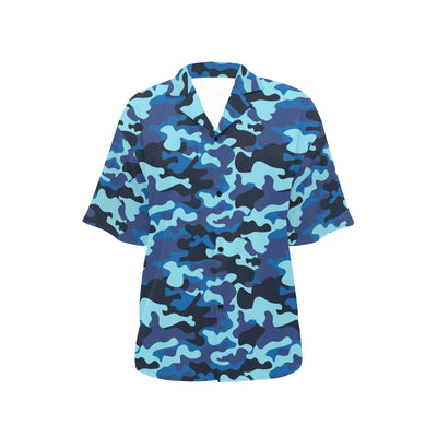 Camo Blue Pattern Print Design 04 Women's Hawaiian Shirt