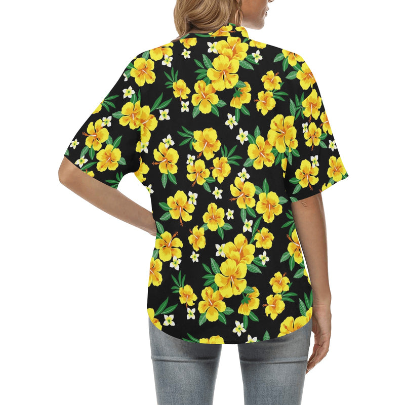 Yellow Hibiscus Pattern Print Design HB08 Women's Hawaiian Shirt