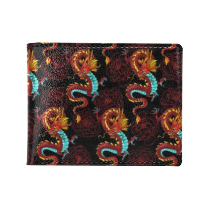 Chinese Dragons and Peonies Design Men's ID Card Wallet