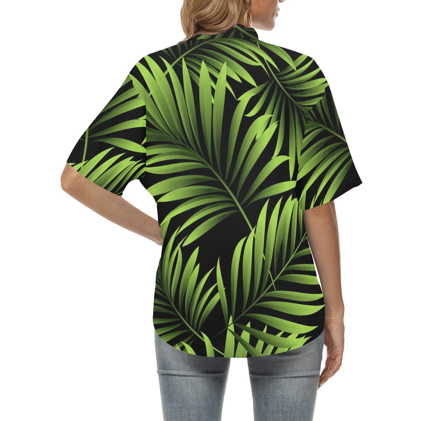 Green Neon Tropical Palm Leaves Women's Hawaiian Shirt