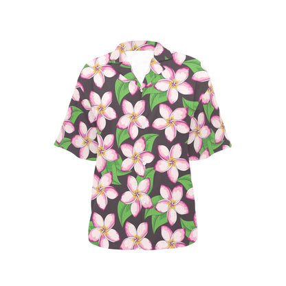Pink Plumeria Pattern Print Design PM019 Women's Hawaiian Shirt