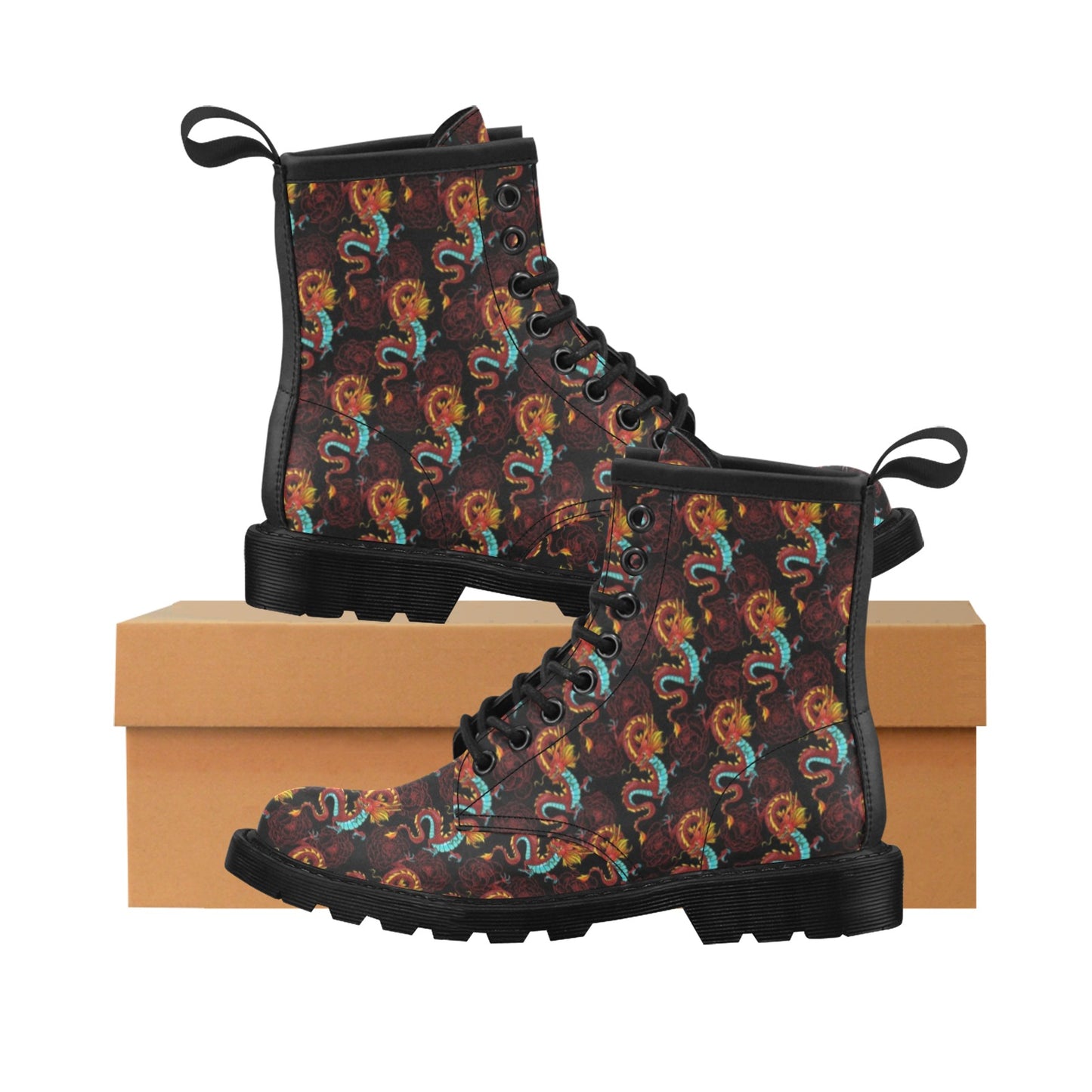 Chinese Dragons and Peonies Design Women's Boots