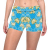 Yellow Plumeria Design Print Pattern Yoga Shorts