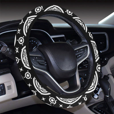 Calendar Aztec White Black Print Pattern Steering Wheel Cover with Elastic Edge