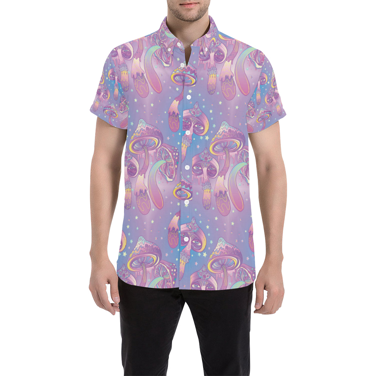 Psychedelic Mushroom Pattern Print Design A01 Men's Short Sleeve Button Up Shirt