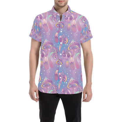 Psychedelic Mushroom Pattern Print Design A01 Men's Short Sleeve Button Up Shirt