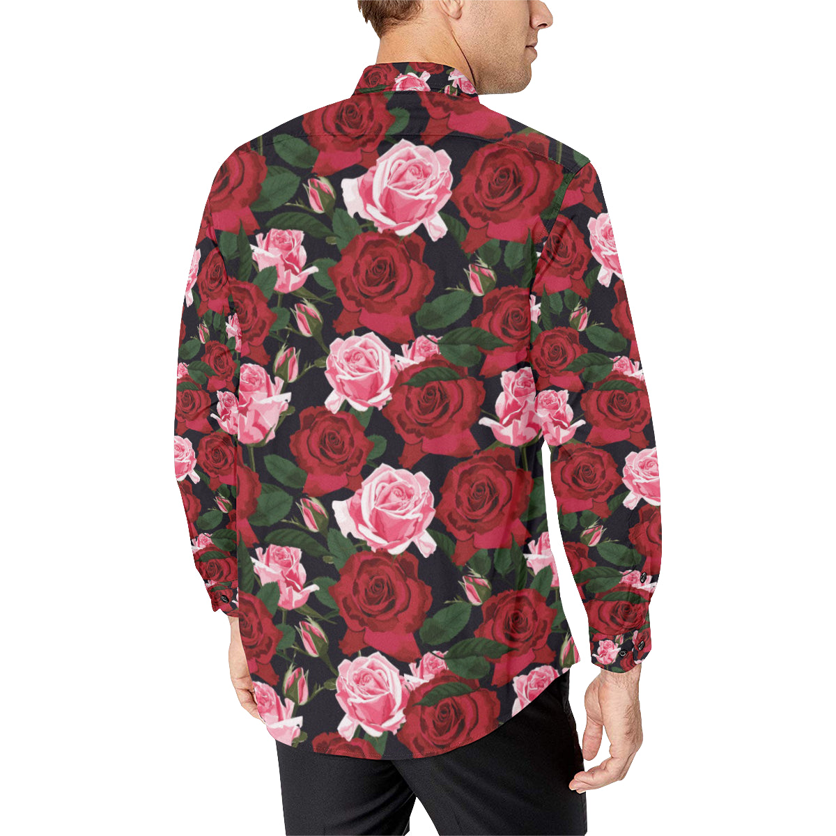 Rose Red Pink Pattern Print Design RO01 Men's Long Sleeve Shirt