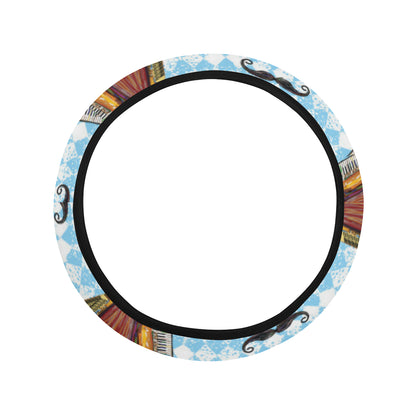 Accordion Mustache Pattern Print Design 01 Steering Wheel Cover with Elastic Edge