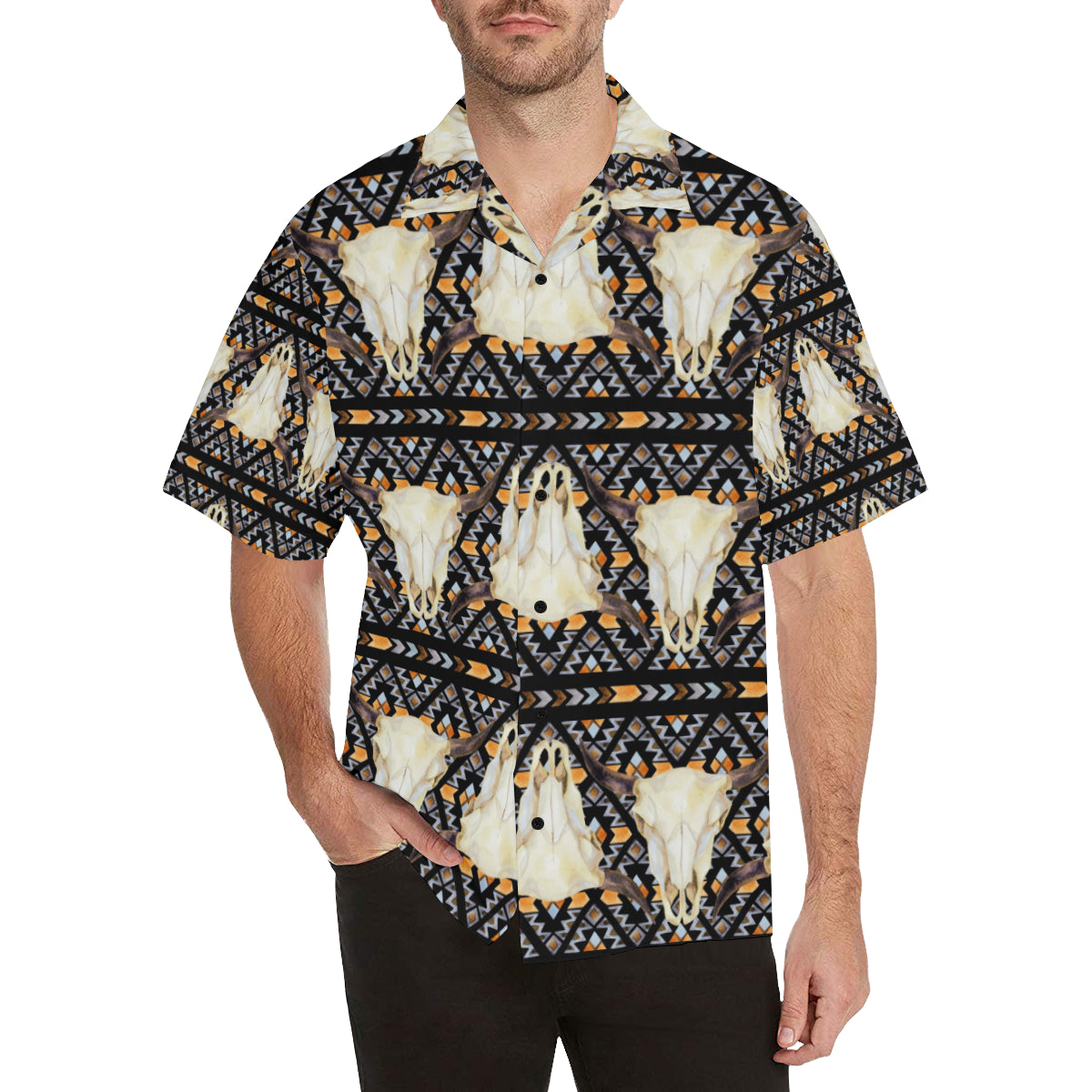 Buffalo Head Pattern Print Design 03 Men's Hawaiian Shirt