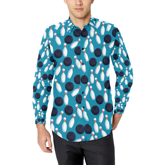 Bowling Pin Pattern Print Design 010 Men's Long Sleeve Shirt
