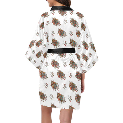 Aztec Wolf Pattern Print Design 02 Women's Short Kimono