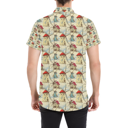 Windmill Pattern Print Design 01 Men's Short Sleeve Button Up Shirt